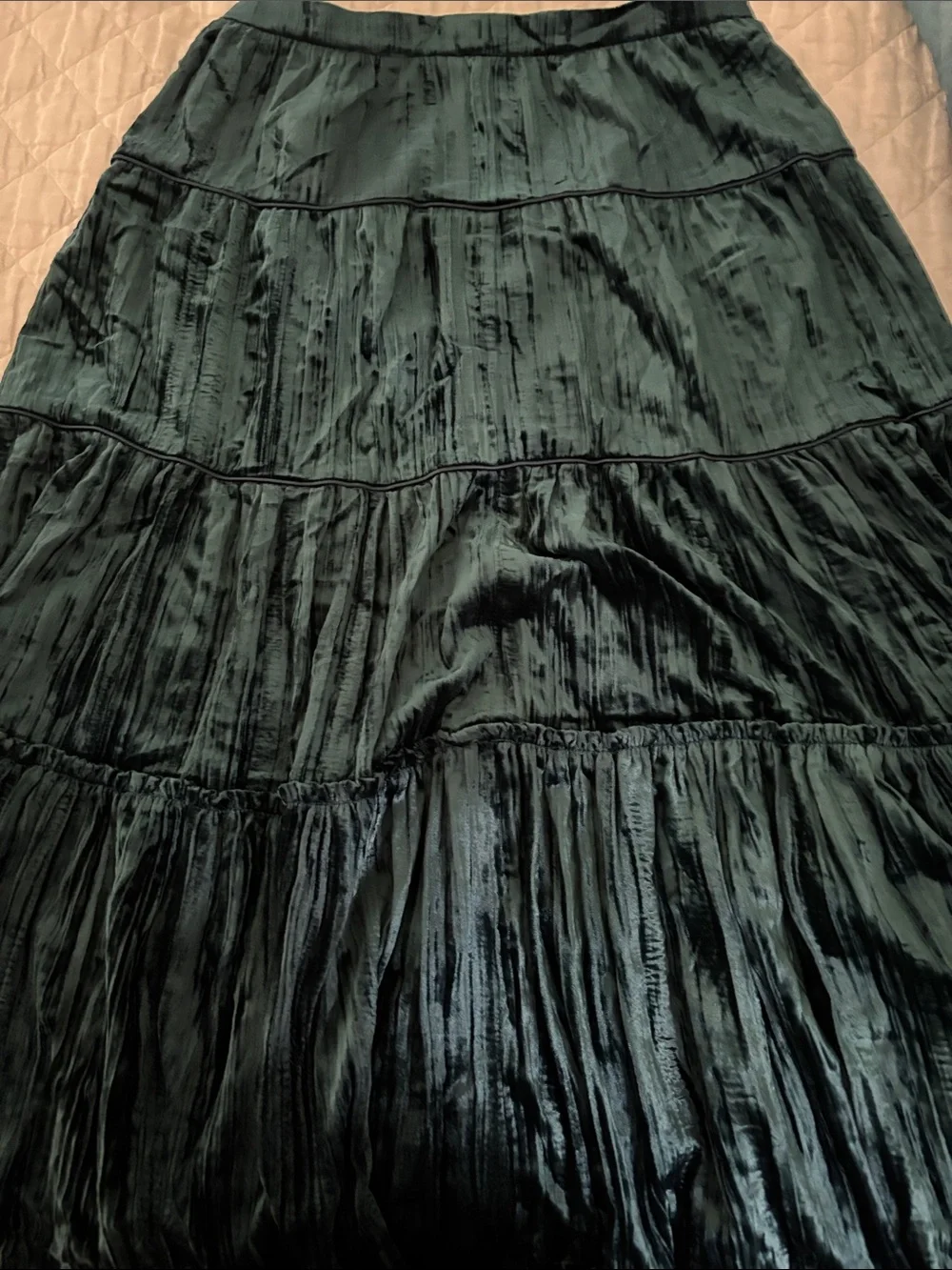 Michael Kors Dark Teal Tiered Velvet Maxi Skirt